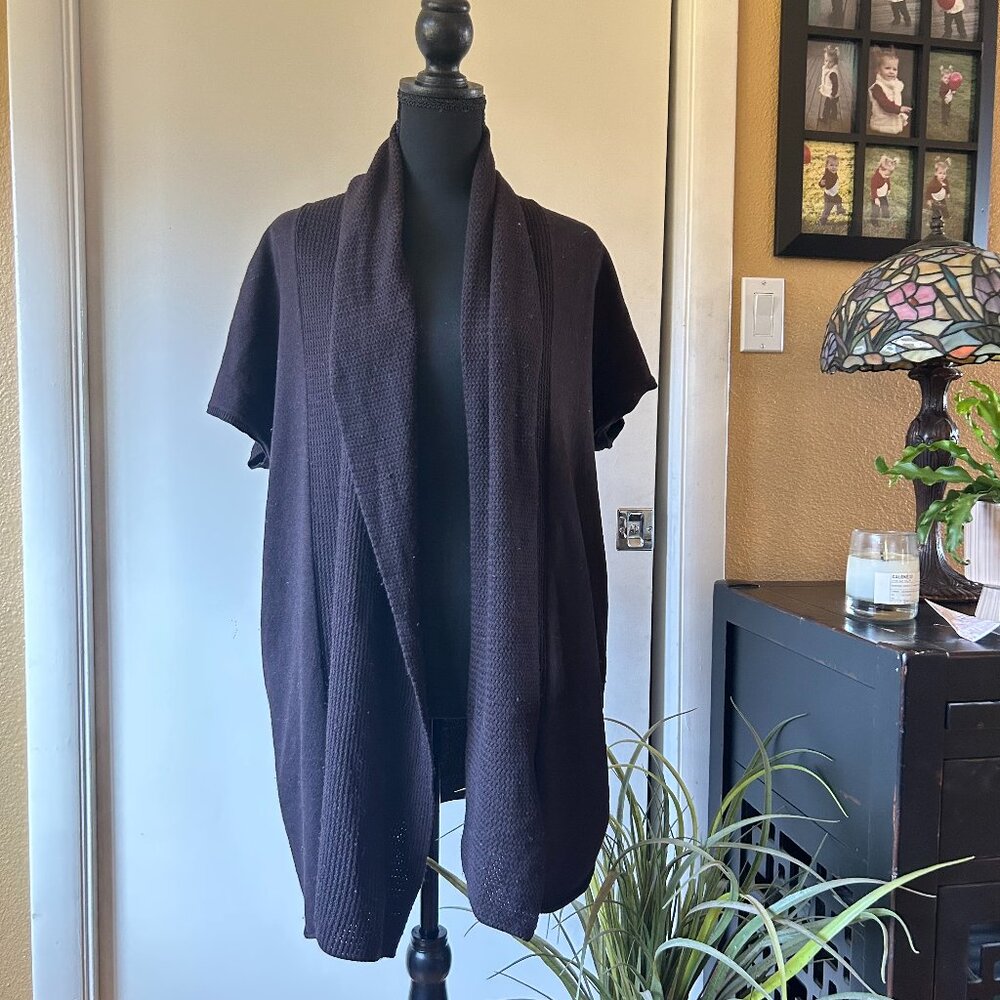 Eileen Fisher Black Short Sleeve Open Cardigan | Size XS